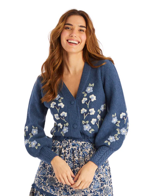 Adreinne Embroidered Cardi, Provincial Blue