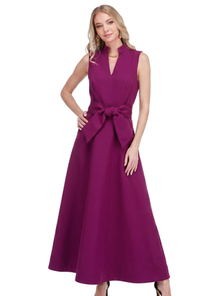 Stand Collar Fit & Flare 50" Dress - Grape