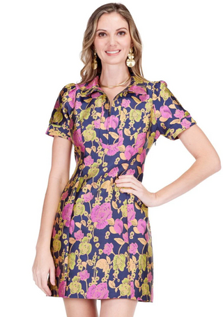 Front Zip Fitted Dress - Vibrant Vines