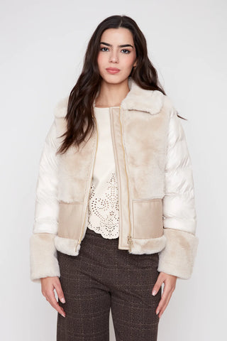 Pleather Bonded Faux Fur Jacket - Oyster