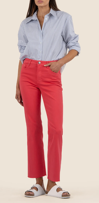 Kelsey High Rise Fab AB Ankle Flare with Raw Hem - Strawberry