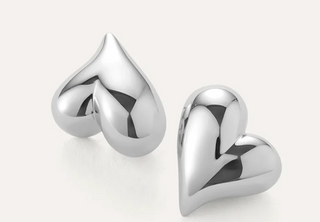 Art Heart Button Earrings - High Polish Silver
