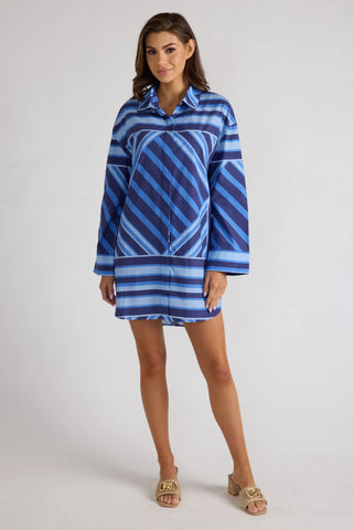 Parker Dress - Blue Geo Stripe