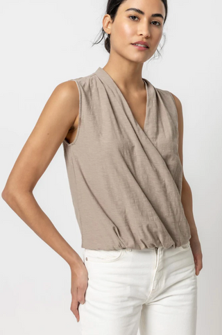 Sleeveless Faux Wrap, Driftwood
