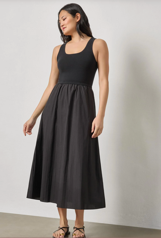 Mixed Media Mock Neck Dress - Black
