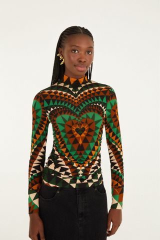 Heart Deco Green Jersey Blouse