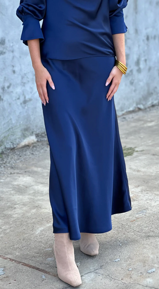Edie Charmeuse Skirt - Mid Navy