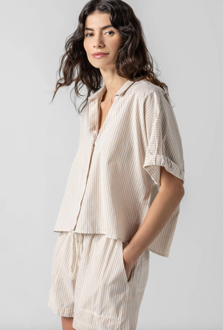 Striped Boxy Button Down - Flax Stripe