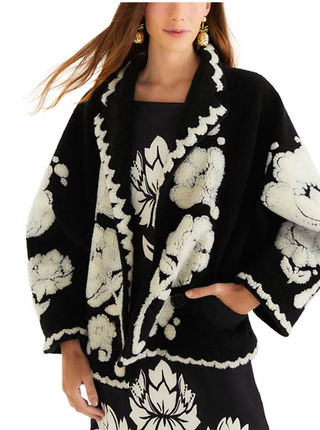 Floral Arabesque Cream Fleece Coat