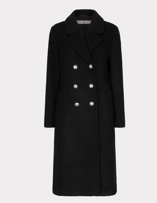 Double Breasted Boucle Coat - Black
