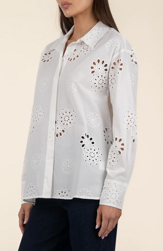 Marissa Eyelet Embroidery Button Down - White