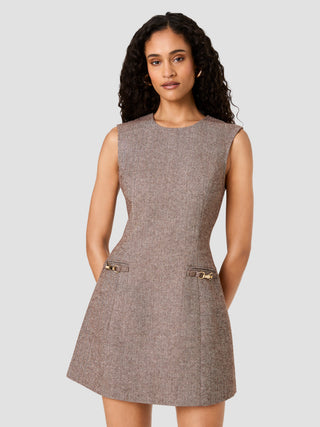 Naya Herringbone Mini Dress-Chestnut/Cream
