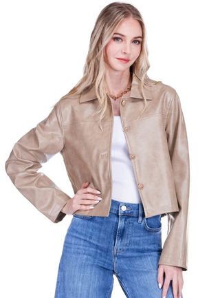 Vegan Leather Jacket - Taupe