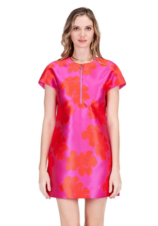 Zipper Shift Dress - Hibiscus Brocade