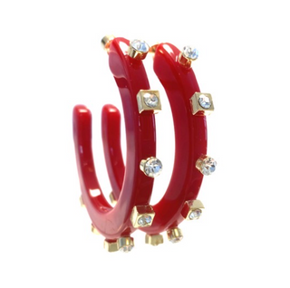 Small City Girl Jewel Hoop, Red/White
