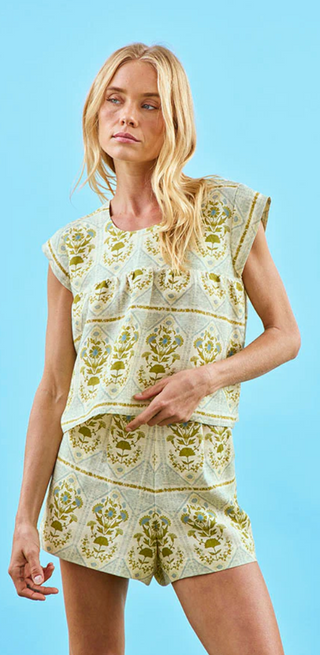 Delphine Top - Green Trellis