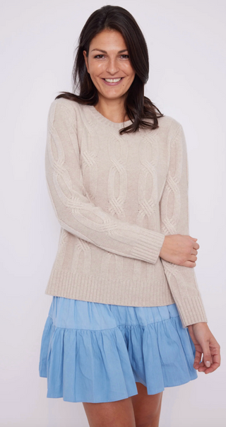 Cable Knit Crewneck Sweater - Camel
