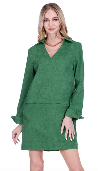 Split Neck Collar Dress - Green