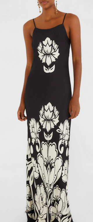 Floral Arabesque Cream Slip Maxi Dress