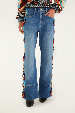 Stripes Crochet Denim Pants