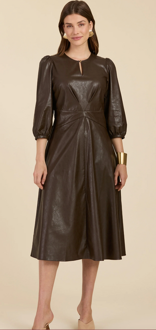 Paulette Pleather Dress - Walnut