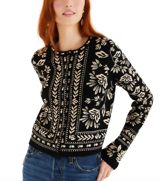 Flower Bloom Knit Cardigan - Black