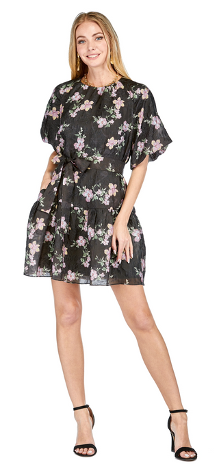 Ruched Shoulder Dress - Midnight Floral