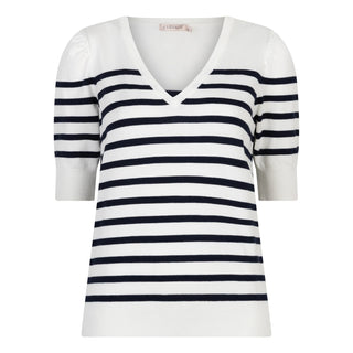 Sweater Short Sleeve Stripe Knit - Off White/Navy