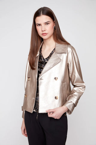 Metallic Pleather Jacket - Champagne