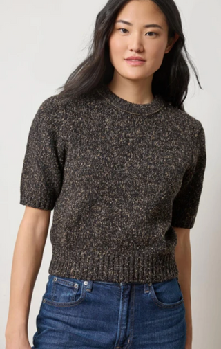 Short Sleeve Marled Pullover - Black Marl