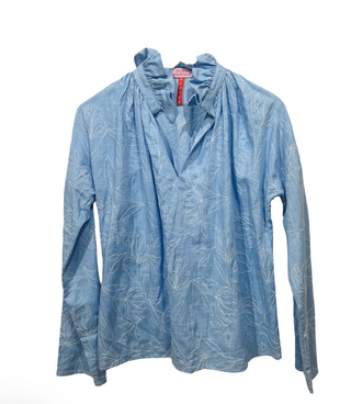 Vicki Long Sleeve Top - Blue Embroidery