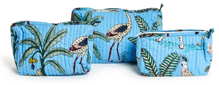 Large Blue Hand Block Printed Cosmetic & Accessory Bag
