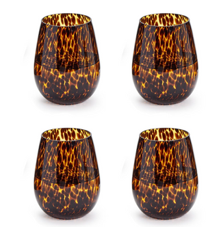 Tortoise Print Stemless Wine Glass