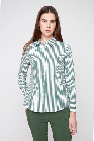 Crisp Bold Strip Blouse - Olive Combo