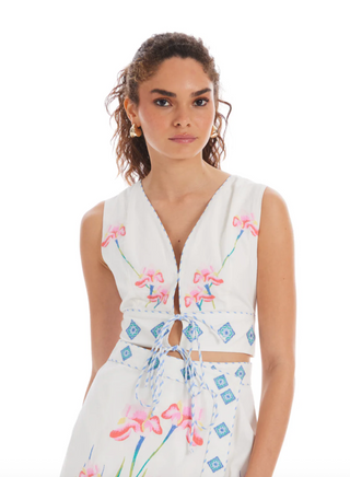 Embroidered Genevieve Vest - White Multi