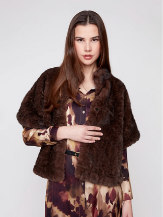 Ruched Faux Fur Jacket - Chocolate
