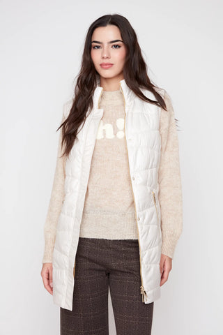 Quilted Long Vest - Oyster
