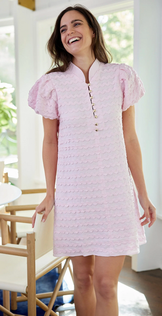 Puff Sleeve Button Front Dress - Blush