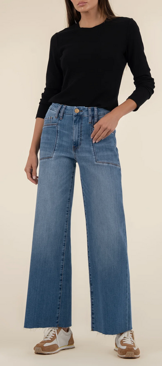 Meg High Rise Wide Leg Front Pockets Inset Raw Hem - Earn