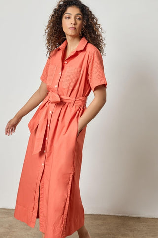 Eyelet Trim Maxi Shirt Dress -Terracotta