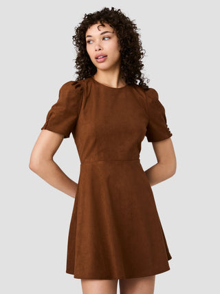 Sonja Suede Flare Short Sleeve Mini Dress