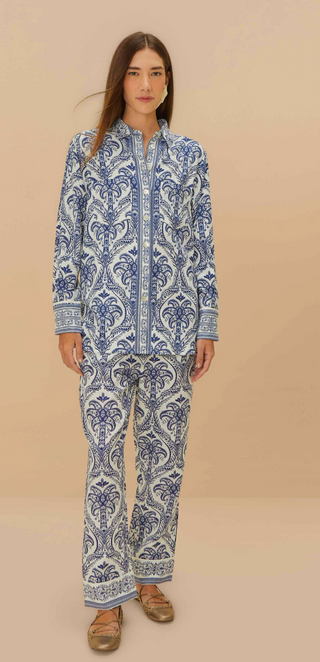 Blue Tropical Cameo Off White Pajama Shirt