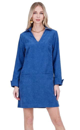 Split Neck Collar Dress - Royal