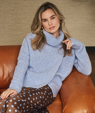 Sweater Open Big Collar-Sky Blue