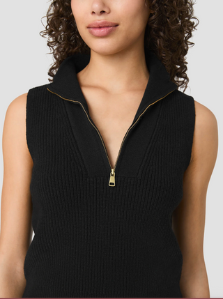 Marley Knit Half Zip Rib Vest - Black