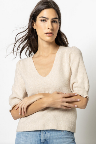 Elbow Sleeve V-Neck Sweater, Oatmeal