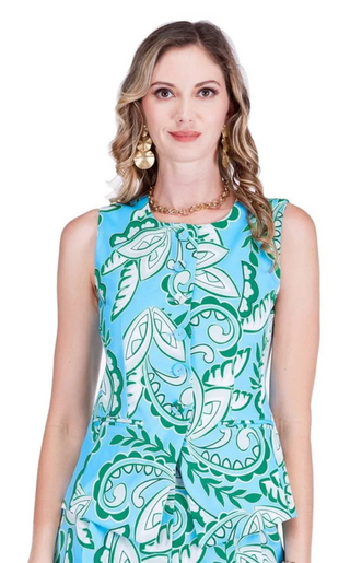 Buttons Vest - Green Paisley