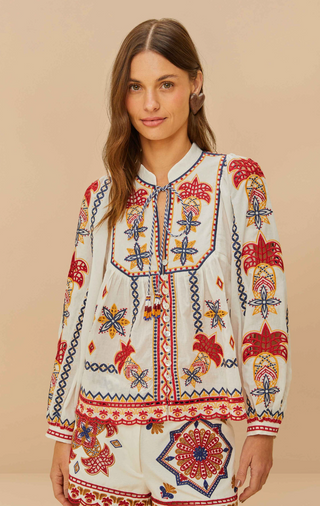Marys Tiles Off White Embroidered Blouse