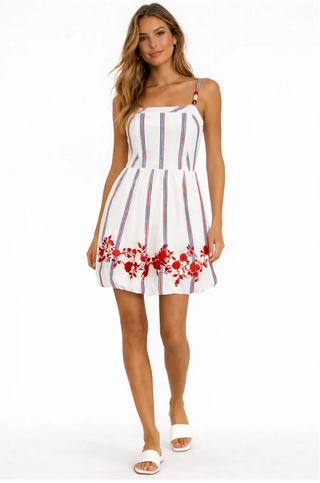 Lora Dress - Poppy Pinstripe