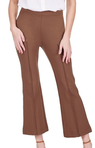 Front Seaming Ponte Bell Leg Ankle Pant - Chocolate